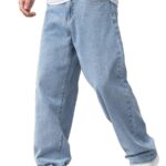 Denim Look Men Relaxed Straight Fit Mid Rise Baggy Light Blue Jeans, Denim Look101 (34)
