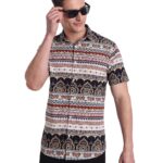 Majestic Man Slim Fit Cotton Casual Printed Shirt for Men (M, Beige)