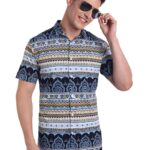 Majestic Man Slim Fit Cotton Casual Printed Shirt for Men (S, Sky Blue)