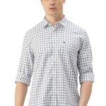 Peter England Men's Slim Fit Full Sleeve Checkered Casual Shirt | 100% Cotton | Premium Twill Weave White