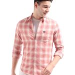 The Indian Garage Co Men's Cotton Slim Fit Shirt (0422-Sh191-03_Coral L)